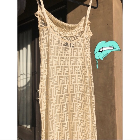 Vintage Fendi Monogram Logo FF Zucca Dress (nude) Sheer Nylon Lace - Picture 12 of 17
